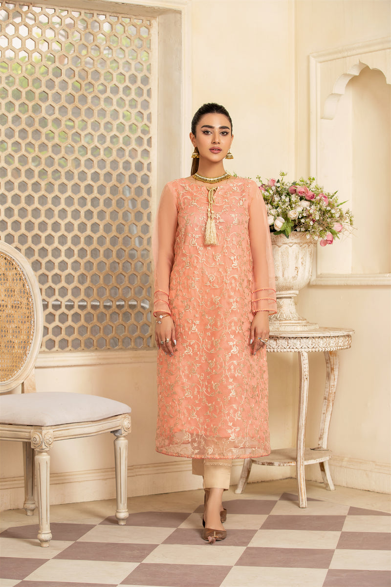 Apricot(Embroidered A Line frock)