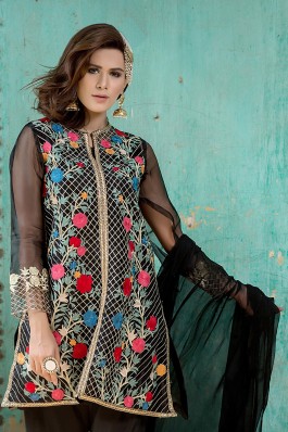 Embroidered Organza Shirt With Trouser & Dupatta