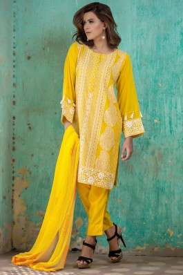 Embroidered Shirt With Trouser &Yellow Chiffon Dupatta
