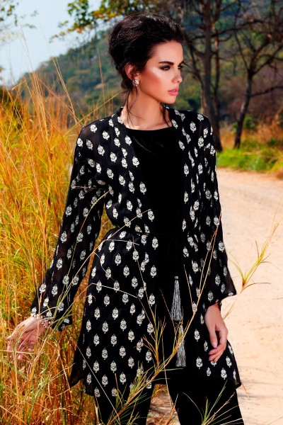 Embroidered chiffon  jacket with slip & trouser