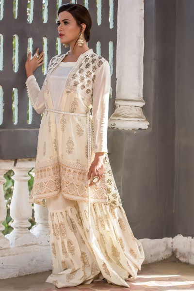 Embroidered Front Open Shirt & Gharara 