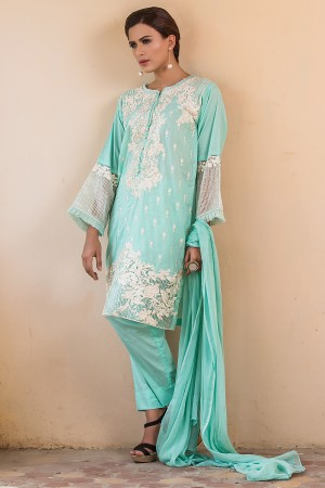Embroidered Shirt With Net Dupatta & Trouser