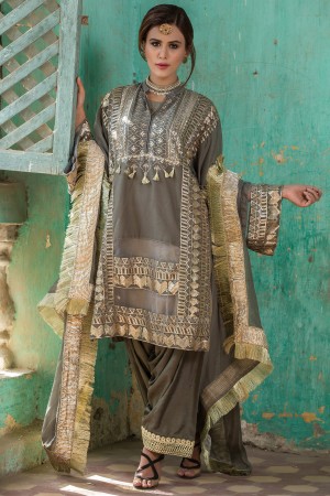 Embroidered  Net Shirt With Slip & Trouser