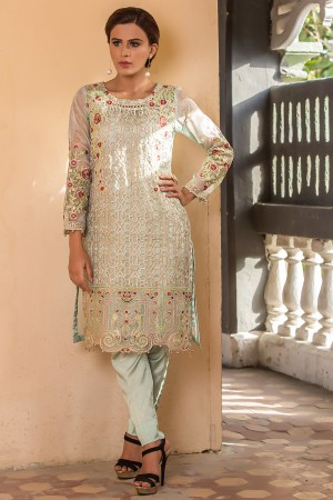 Embroidered Organza Shirt With Inner & Trouser